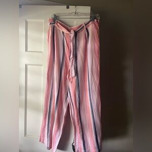 LOFT Pink and Gray Striped Pants